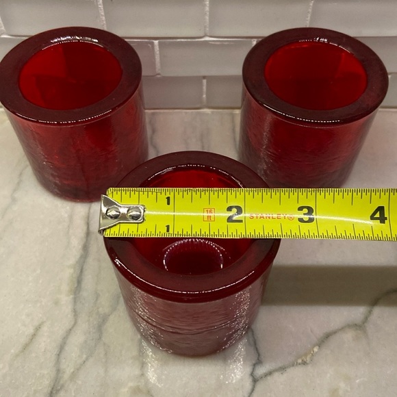 Pottery Barn Hammered Glass Votive Candle Holder Set of 3 Red - Picture 11 of 17